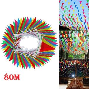 80m Colorful Bunting Banner Flag Garland Triangle Party Decor Wedding Festival