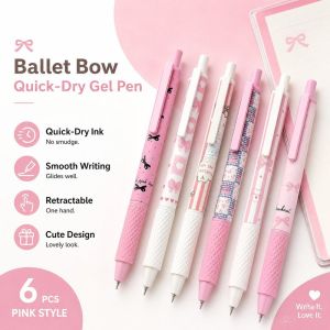 Cute Gel Pen Set Quick Dry Black Ink Press Type Kawaii Pink Bow Cartoon School Office Writing
