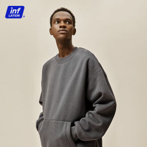 INFLATION brand 2023 autumn new men 400g heavy fleece Hasselblad line solid color kangaroo pocket loose round boyfriend neck sweater