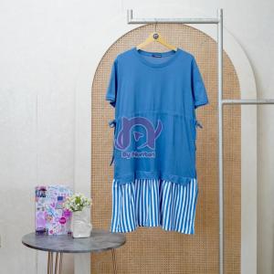 ESTELE DRESS FULL COTTON POLOS COMBI SALUR GAUN ABG REMAJA PINGGANG KERUT