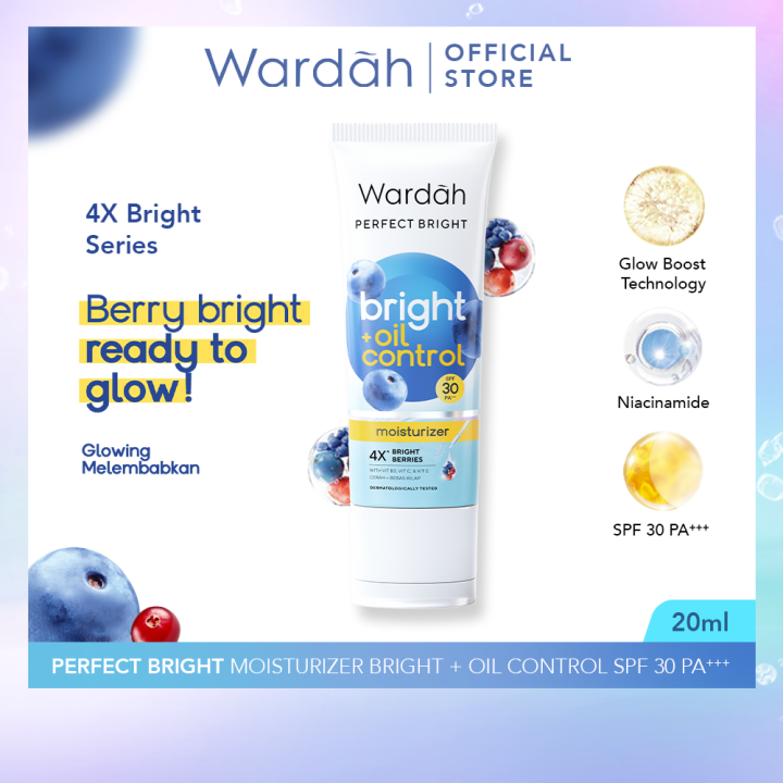 WARDAH Perfect Bright Moisturizer Bright + Oil Control SPF 30 PA+++ 20 ml - Pelembab untuk Kulit Normal Cenderung Berminyak - Mencerahkan Dengan Hasil Matte - Skincare