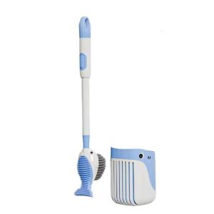 Cartoon Whale Toilet Brush & Holder Bathroom Toilet Bowl Brush Long Handle Toilet Cleaning Tool Dispenser Liquid Brush