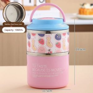JUSTINLAU Thermos Bento Cartoon Double Layer 304 Stainless Steel Lunch Office Workers Students Portable Food Container2026