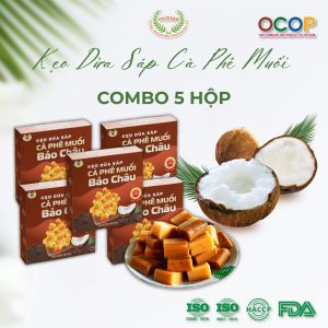 Combo 5 Hộp Kẹo dừa sáp VICOSAP vị cà phê muối Bảo Châu kẹo mềm dẻo ít đường đặc sản Trà Vinh