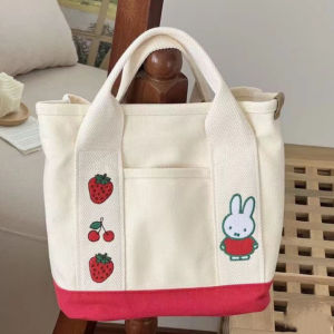 Bunny Canvas Bag Cute New style cartoon tote Shoulder Bag Womens Baby Embroidered outdoor storage bento bag