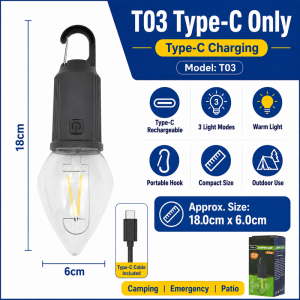 👍Malaysian Delivery👍 Solar Camping Light Rechargeable LED Lantern Waterproof 3 Modes Portable Tent Lamp With Hook Outdoor