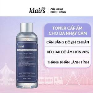 Nước hoa hồng Toner Klairs Supple Preparation Unscented - • Cấp ẩm nhanh chóng giúp da mềm mịn tức thì • Cân bằng độ pH sau khi rửa mặt • Làm dịu da nhạy cảm giảm tình trạng khô căng