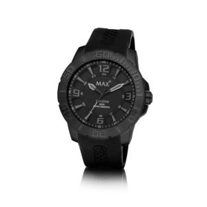 MAX Legend Watches Black Steel Case Black Dial Womens Silicone Strap Watch 38mm 5-MAX684