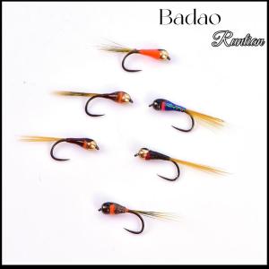 Badao หัวลูกปัดทองแดง6ชิ้นฟลายฟลายฟิชชิ่งเทราต์เกรย์