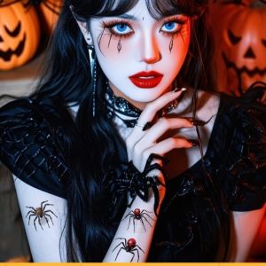 BENGPEN Realistic Halloween Temporary Tattoo Disposable Terrifying Halloween Face Tattoo Body Art Waterproof Spider Tattoo Halloween