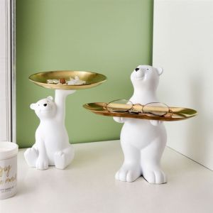 SAGOER Bear Shaped Key Storage Tray Resin Creative Storage Rack European Style Exquisite Storage Display Plate Entrance