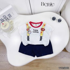 Set bộ tay ngắn bé trai áo cotton phối quần short da cá Happy Holiday 9tới 28kg BERNIE KIDS T1125B03