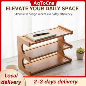 [COD] AqToCna Ship within 24 hours 2 3-tier Bamboo Desktop Water Cup Holder storage Rack organizer wooden Desktop Storage Rack