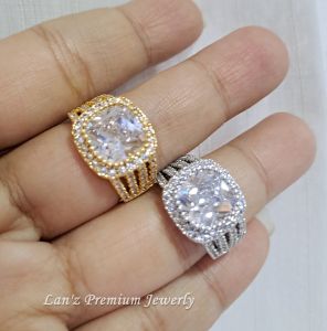 Cincin Kotak Bintan Berlian Kristal Titanium 22K ( Emas Perak)