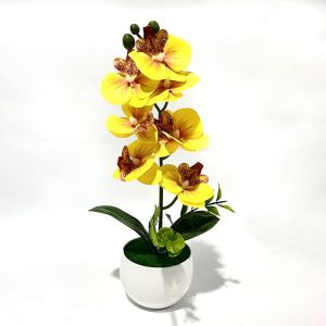 LUMIYA with White Pot Artificial Orchid Potted Flower 7 Heads Pink Artificial Faux Plants Plastic Simulated Flower Butterfly Orchid Potted Home Decor