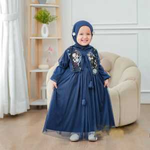 COD jelita Kids Set Hijab Referensi Usia 5 6 7 8 tahun Busana Muslimah Bahan Satin velvet Mix Tille Premium gamis anak Perempuan Cocok Untuk Lebaran 2025 Ukuran M & L Bisa COD