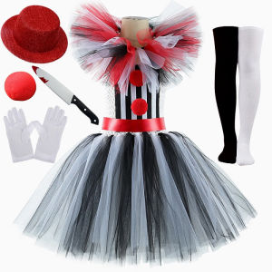 Halloween Art The Clown Costume for Kids Carnival Party Fancy Tutu Dress Girls Scary Striped Killer Clown Terrifier Costumes Set2026