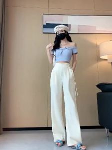 New Chinese Style Wide Leg Pants for Women Spring Summer 2025 New National Style Versatile Suit Pants Casual High Waist High Waist