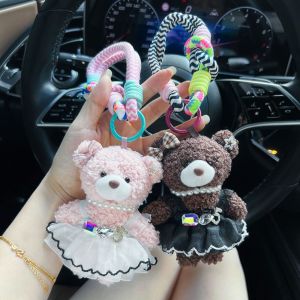 NOVELLEO Stuffed Fluffy Puffy Skirt Little Bear Keychain Soft Cute Cartoon Car Key Ring Trend Creative Bag Charm Schoolbag Decorations