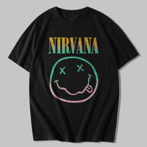 kaos band oversize nirvana smiley face logo rainbow rock legend t shirt dewasa pria wanita cowok cewek cotton combed 24s sablon plastisol 100% katun combet