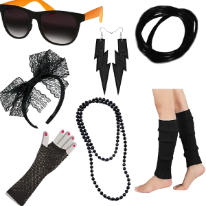 Festive 80s Earrings Leg Warmers Headband Sunglasses for Costume Halloween Party Wrist Gloves for Dress up Parties