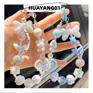 HUAYANG01 [HOT FASHION] ห่วงโซ่คล้องโทรศัพท์มือถือป้องกันการสูญเสียการสร้างบล็อกรักโบว์จี้ลูกปัดพวงกุญแจกระเป๋าแขวนตกแต่ง
