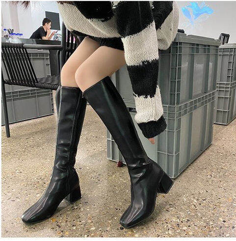 Có ảnh thật]Giày boot(bốt) nữ cổ cao gót vuông màu đen Xinh Cực QCC14A |  Lazada.vn