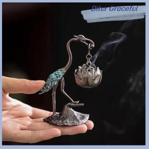 Ditur Crane Incense Holder Stove Lotus Incense Antique Alloy Lotus Hanging Stove Tea Ceremony Craft Household Decoration