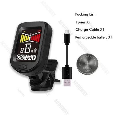 จูนเนอร์กีต้าร์ ACOUWAY ชาร์จใหม่ได้ จูนเนอร์ดิจิตอลสี พร้อมจอ LCD สี อุปกรณ์เสริมเครื่องดนตรีสตริง เหมาะสำหรับกีตาร์ อูคูเลเล่ ไวโอลิน เบส แมนโดลิน