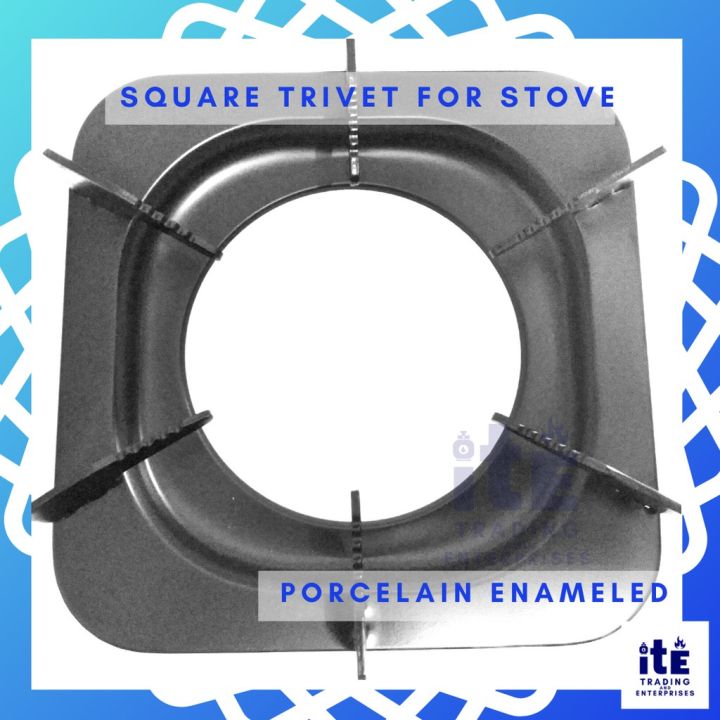 Square Porcelain Enameled Trivet Pan Holder for Stove Burners or Table