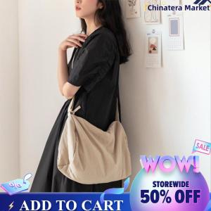 【Chinatera】 Casual Nylon Slouchy Sling Hobo Bag with Adjustable Strap Crossbody Purse Solid Color Crossbody Bags for Women Work Travel