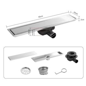 FLEURS Anti-odor 50mm Linear Shower Drain with Sliding Connector 20/30/40/50Cm Stainless Steel Anti Odor Linear Drain Floor Drains 304 Stainless Steel Tile Insert Side Outlet Floor Drain Bathroom Shower Room