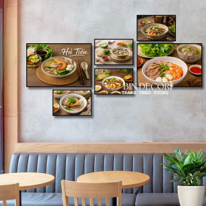 Tranh treo tường hủ tiếu 4 trang trí decor quán ăn bộ nhiều tấm kèm đinh