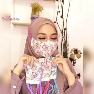 Masker Kain Hijab 2 Lapis Tali Serut Elastis Bahan Katun Jepang Kualitas Premium Oryginal by Almisni