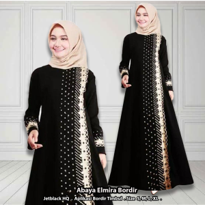 Gamis Maxi Jetblack Bordir Salvina Elegan untuk Muslimah - Desain Timbul dengan Kerah Bertudung
