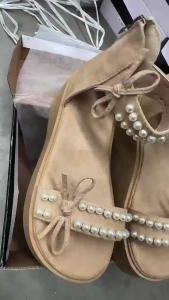 [Free Shipping] 2026 New Pearl Platform Sandals For Women Perfect For Summer And Paired With Dresses High-Top Roman-Style Beach Sandals