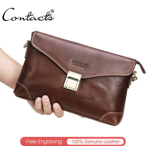 CONTACTS Genuine Leather Vintage Clutch Bag Men Small Messenger Bag Password Lock Design Shoulder Sling Phone Bag Handbag