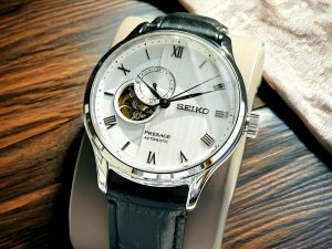 ĐỒNG HỒ NAM CHÍNH HÃNG Seiko SSA379J1 Automatic Presage Open Heart White Dial Sapphire Black Leather For Men