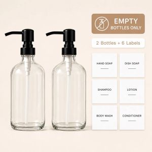 500ml Clear Glass Soap Dispenser Set with Stainless Steel Pump Liquid Hand Soap & Dish Soap Bottle for Bathroom Kitchen Counter2026
