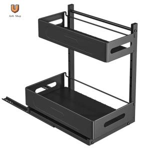 Under Sink Organizer Pull Out Multi-Purpose Storage Organizer 2 Tier Slide Out Easy Installation for Kitchen and Bathroom Organization [Ueb Shop]