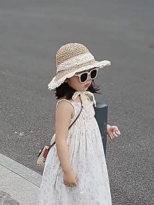 Kids Straw Hat Lace Sunshade Beach Cap Lightweight Breathable Summer Travel