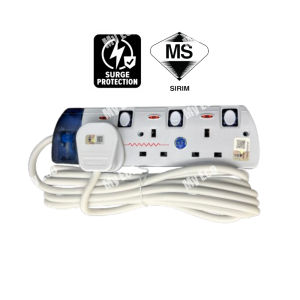 SAMRAT Surge Protected Extension Socket – 3/4/5 Gang | 2500W Max | Neon Indicator | SIRIM Certified | 2M/5M Cable