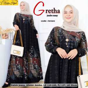 GAMIS BATIK SOLO WANITA MODERN GRETHA JUMBO MAXY LD 110-140 ALL SIZE FIT XXL XXXXL FASHION MUSLIM CALVIN JEANS PREMIUM