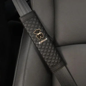 Car Seat Belt Cover Cartoon Bear Design PU Leather Shoulder Pad Breathable Comfort Universal Fit Auto Accessories