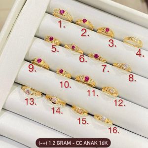 Cincin anak emas asli kadar 70 16k solitaire permata magenta pink putih tanggung bayi baby balita laki perempuan