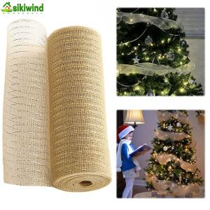 2 Rolls Decorative Mesh Ribbon Deco Mesh Rolls Metallic Foil Mesh Rolls for Christmas Tree Garland Craft Decorations