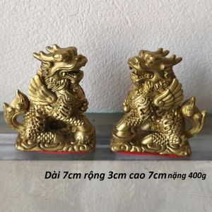Tượng cặp Kỳ Lân ngồi bệ phong thuỷ chất liệu bằng đồng vàng SA0275