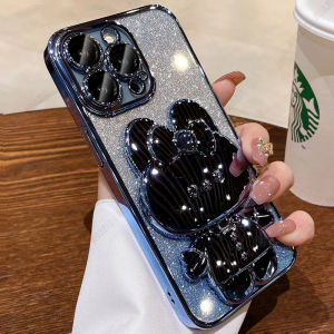 ROAZIC Gradient Glitter With Cute Rabbit Mirror Stand For Honor 90 70 50 X9a X8b X8A X8 X7 X6 Magic 6 5 90 Lite Pro 4G 5G Bling Glitter Paper Transparent Plating Soft TPU Back Cover DS02-1