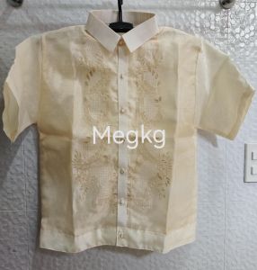 Polo Jacket Style Barong Tagalog Double Lining Pina Organza Computerized Design Random Embroid for Men