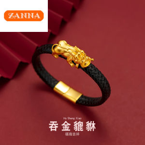 916 original gold version leather rope swallow gold Pixiu chain mens leather rope bracelet